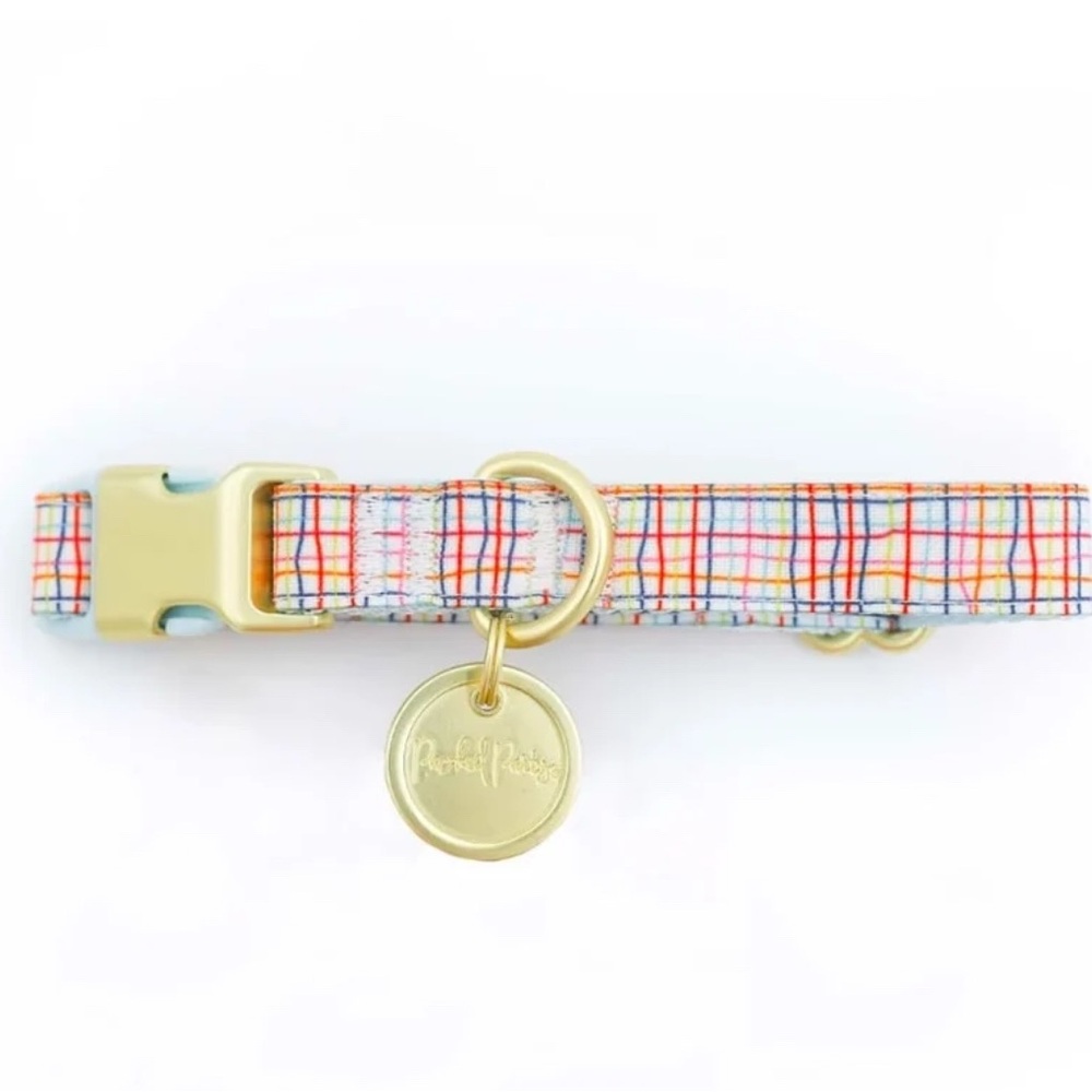 Packed Party Multicolor Plaid Dog Collar with Gold Hardware M